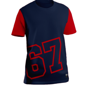 Pamuklu T-Shirt Lacivert Yazılı Kırmızı Kollu